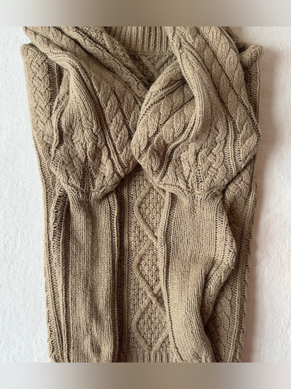 Banana Republic Tan Cable Knit Mock Turtleneck Fisherman Sweater, size Medium - Picture 13 of 16